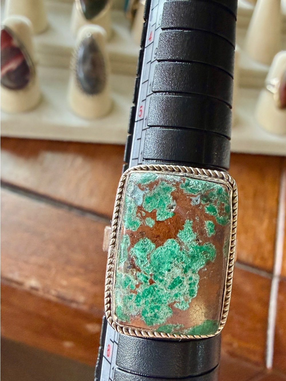 Women’s Green and Brown turquoise Stone Ring in sterling Silver 625 Setting 6.5
